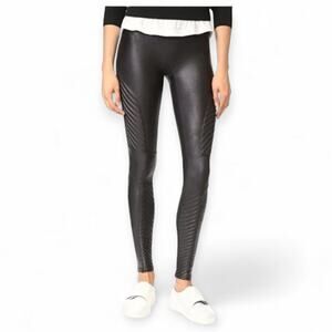 SPANX Faux Leather Moto Leggings Black 20136R  - Size Small